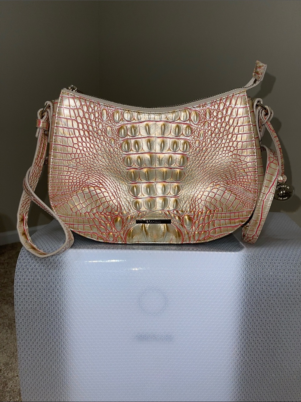 Brahmin Metallic Gold Croc-Embossed Crossbody